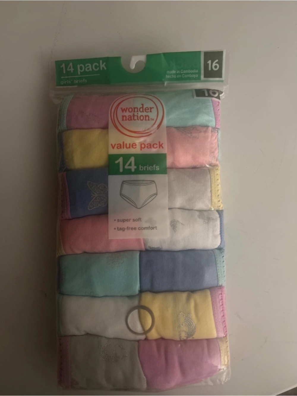 Wonder Nation Girls' 14-Pack Briefs - Pastel Multi